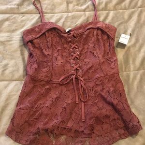Pink lace corset top